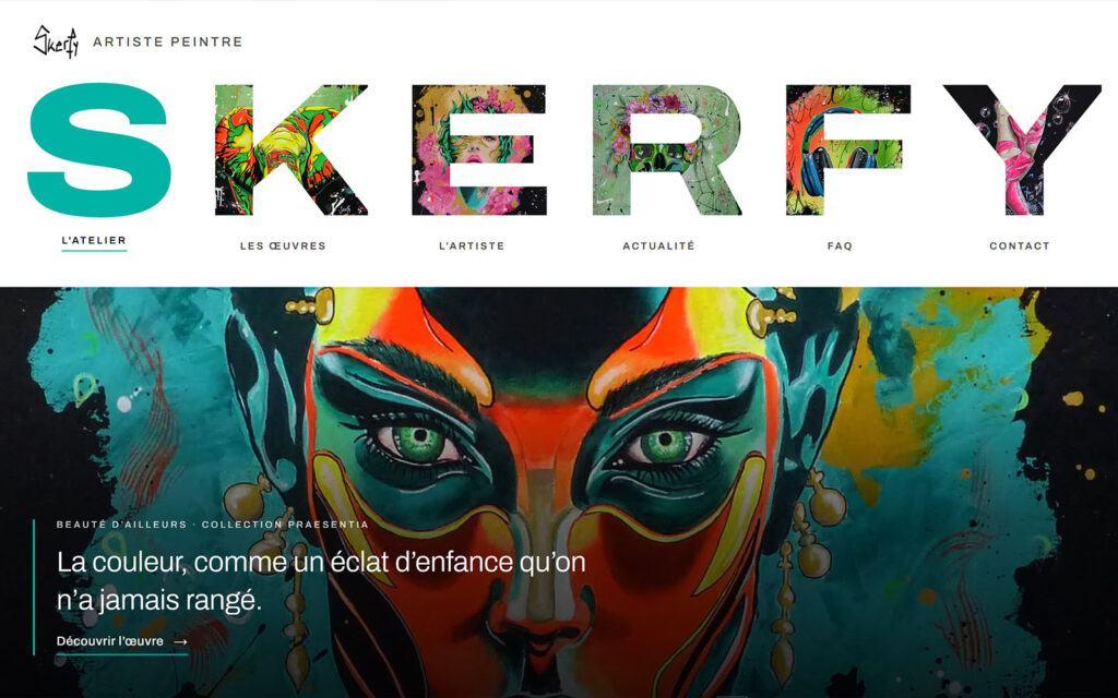 représentation de la page d'accueil du site internet de Skerfy, artiste peintre